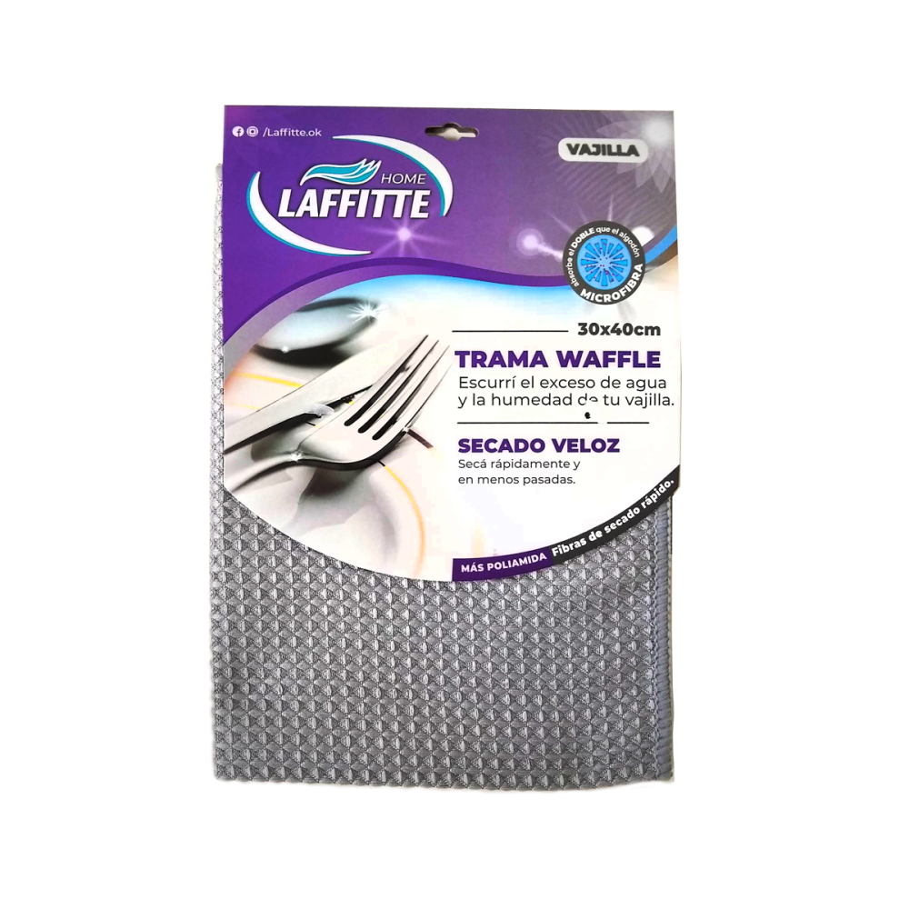 PAÑO MICROFIBRA WAFLE VAJILLA GRIS 30x40 CM LAFFITTÉ